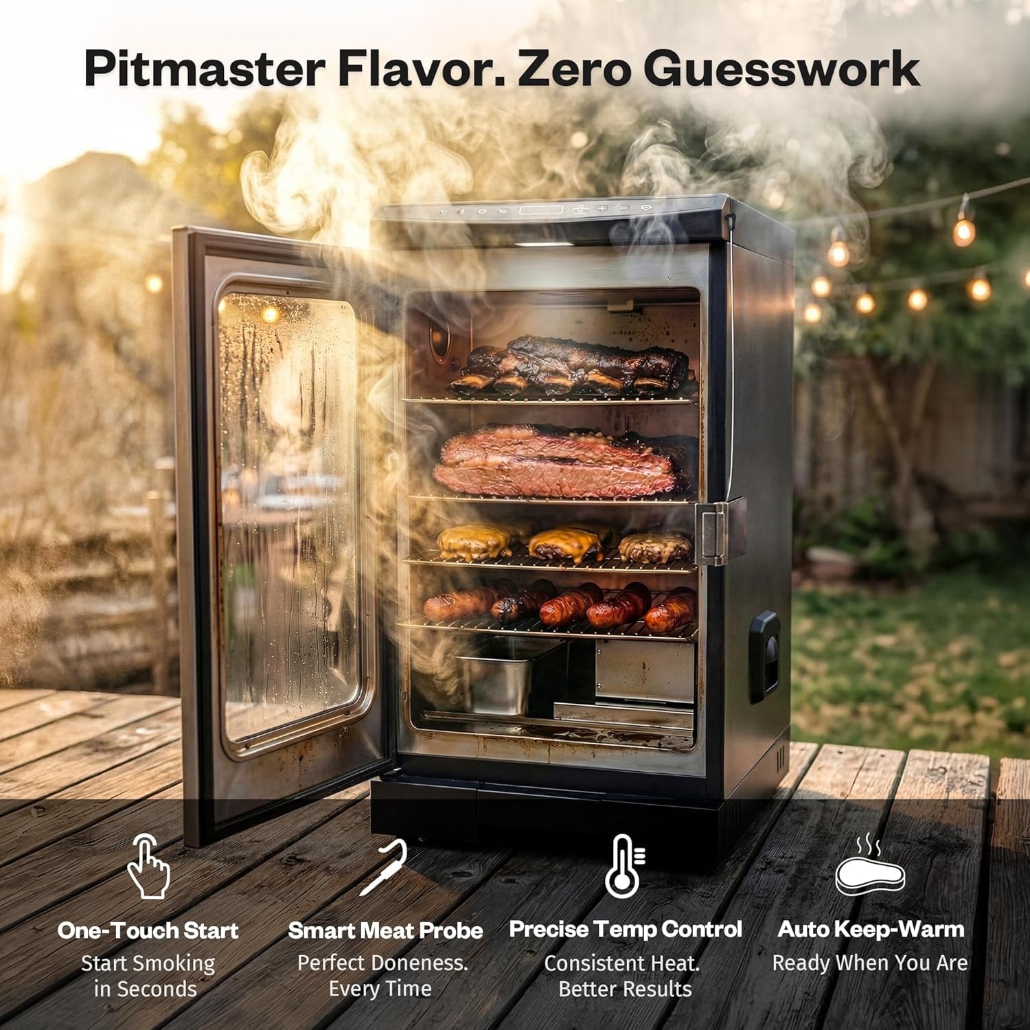 30 Inch Electric Smoker For Outdoors, Built-In Probe – Mist Silver – Glass Door – Smokers
