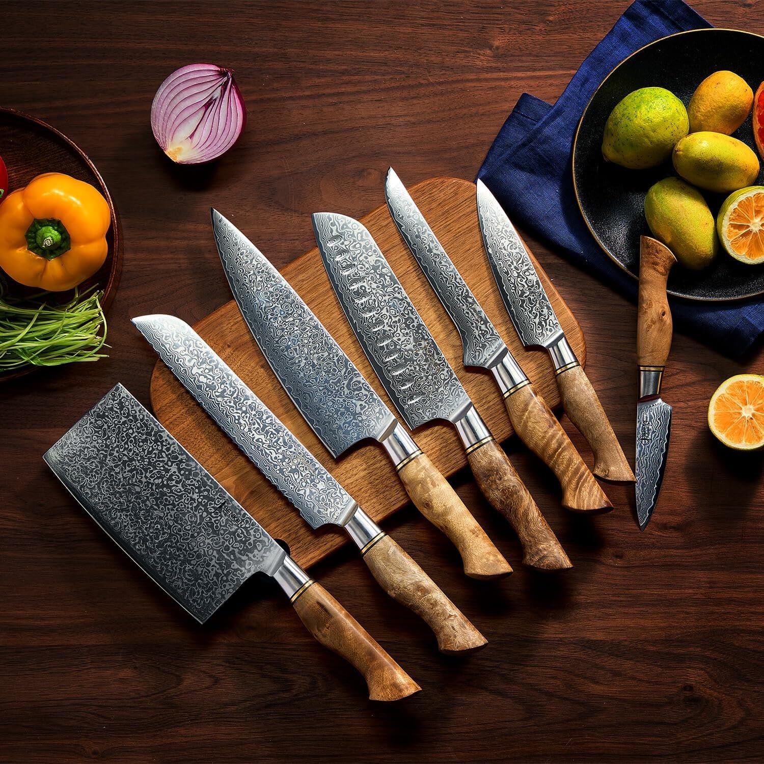Dynasty 16-Piece Japanese VG10 Damascus Knife Block Set – Light Brown – Knife Block Sets