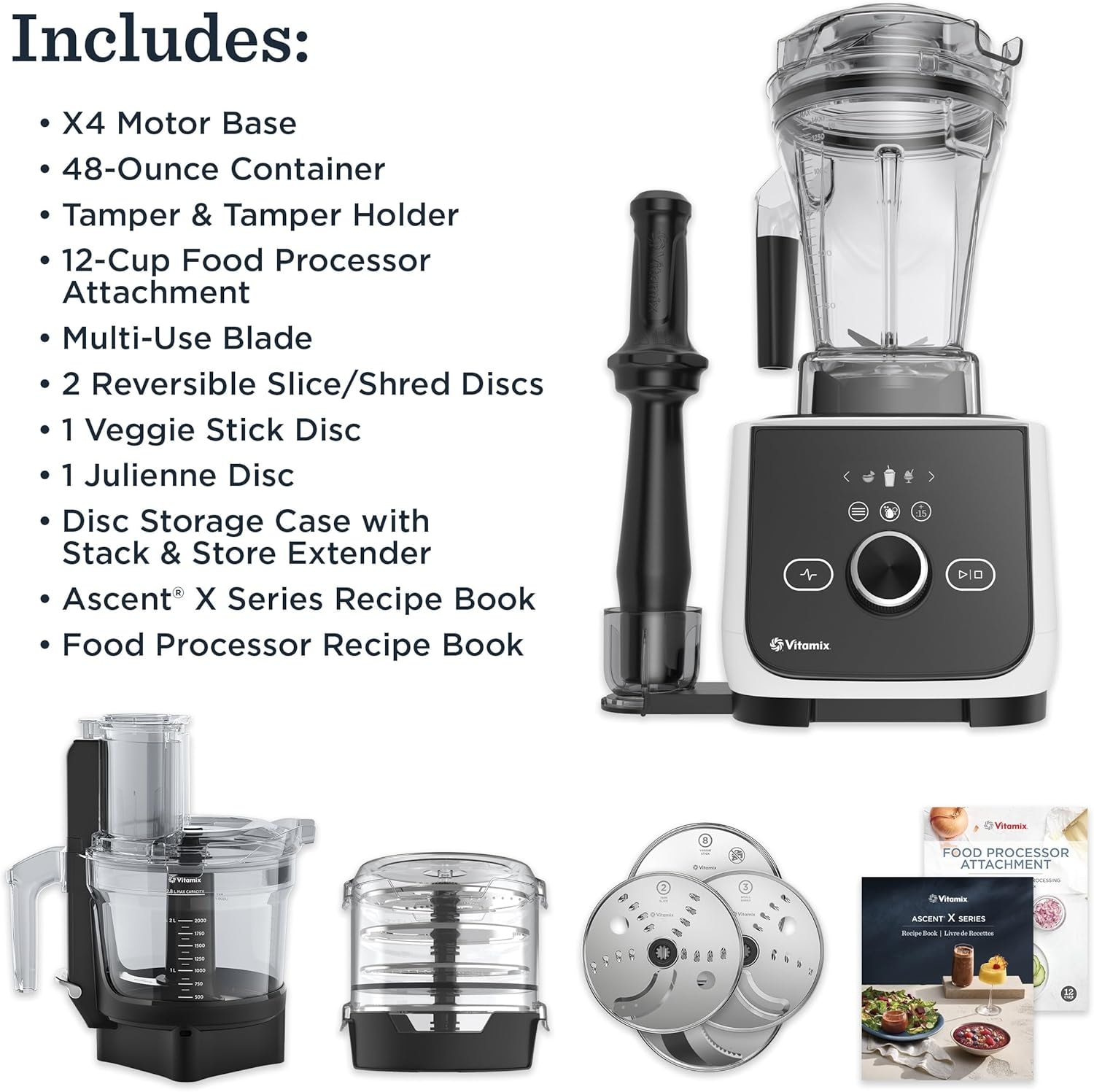 Vitamix Ascent X4 SmartPrep Kitchen System, Brushed Stainless, Silver – White – Countertop Blenders