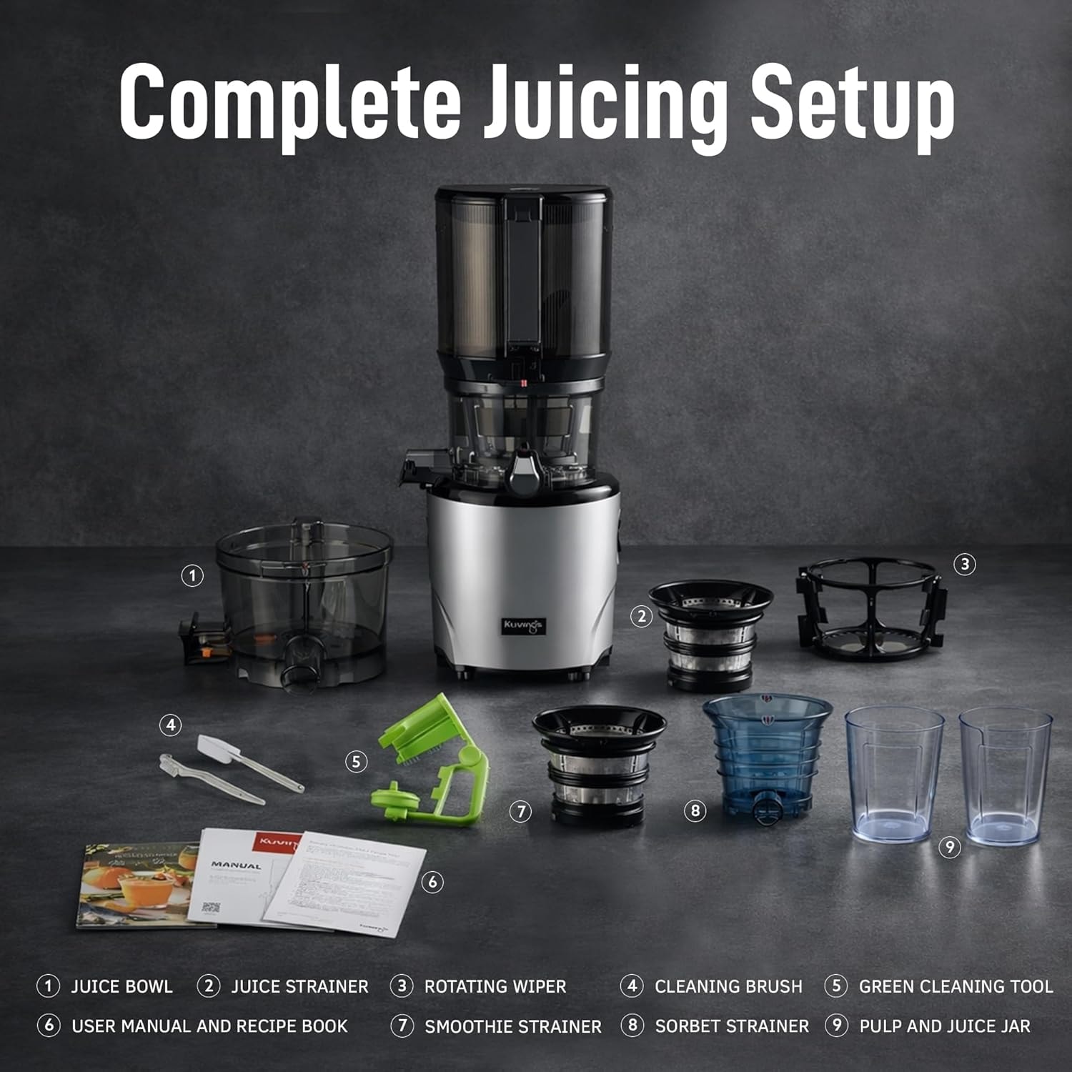 Kuvings AUTO10 Hands-Free Slow Juicer – 3 liters – Silver – Single Auger Masticating Juicers
