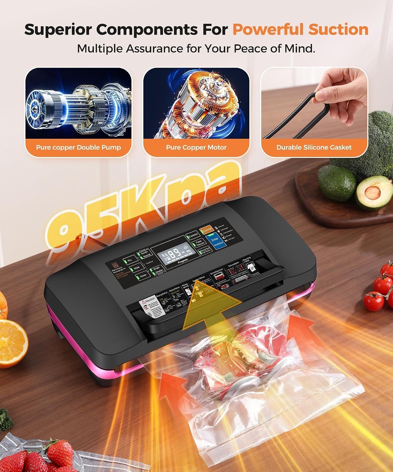 Vacuum Sealer Machine Full Automatic Food Sealer 95Kpa – Pink – Vacuum Sealers