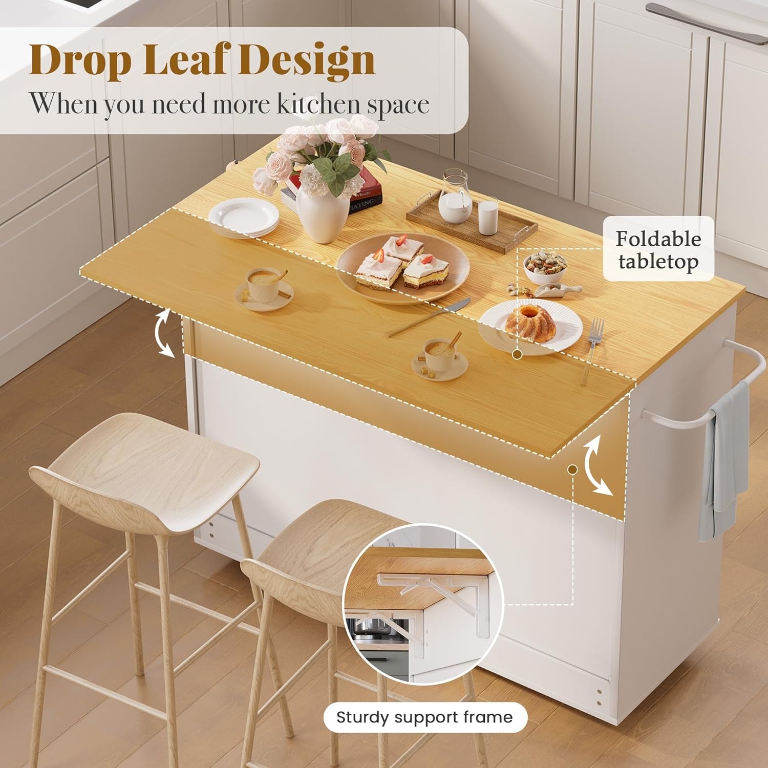 Highland Dunes Kitchen Island on Wheels – 39.37 x 26.97 x 34.84 inches – White – Mobile Storage Islands
