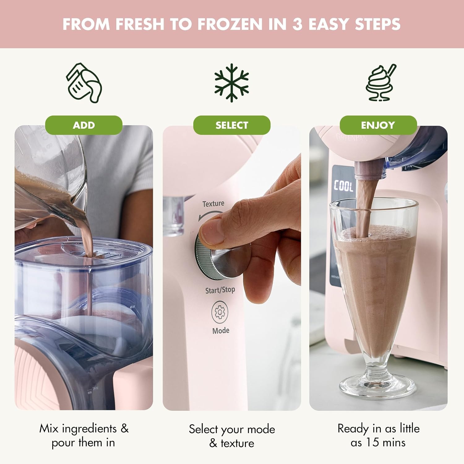 Greenpan Ice Cream Maker Soft Serve No Pre Freezing Pink – 4 pints – Strawberry Pink – Ice Cream Machines