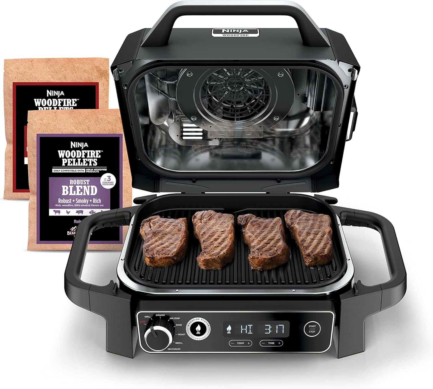 Ninja Woodfire Pro XL Electric Grill & Smoker with Digital Probe, Larg – Grey – Electric Grills