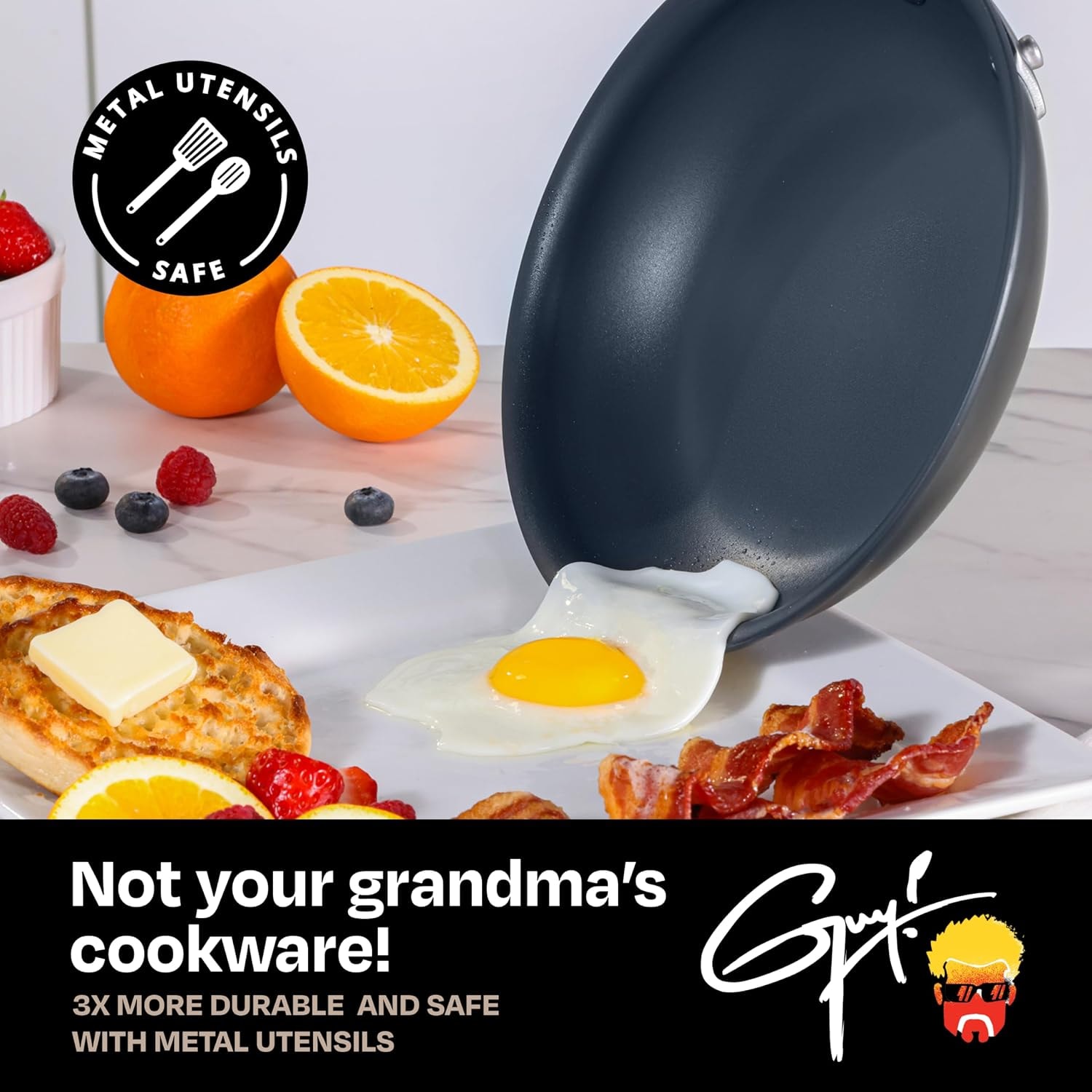 Guy Fieri Flavortown Hard-Anodized Laser Titanium Aluminum 10-Pc. Cook – 5 quarts – Black – Cookware Sets