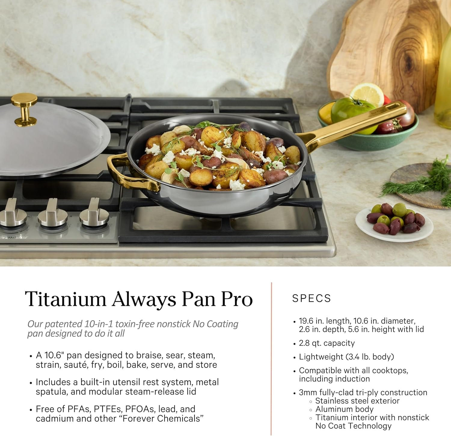 Our Place Titanium Pro 10-Piece Cookware Set – 13.74in x 10.86in x 8.3in – Gold – Cookware Sets