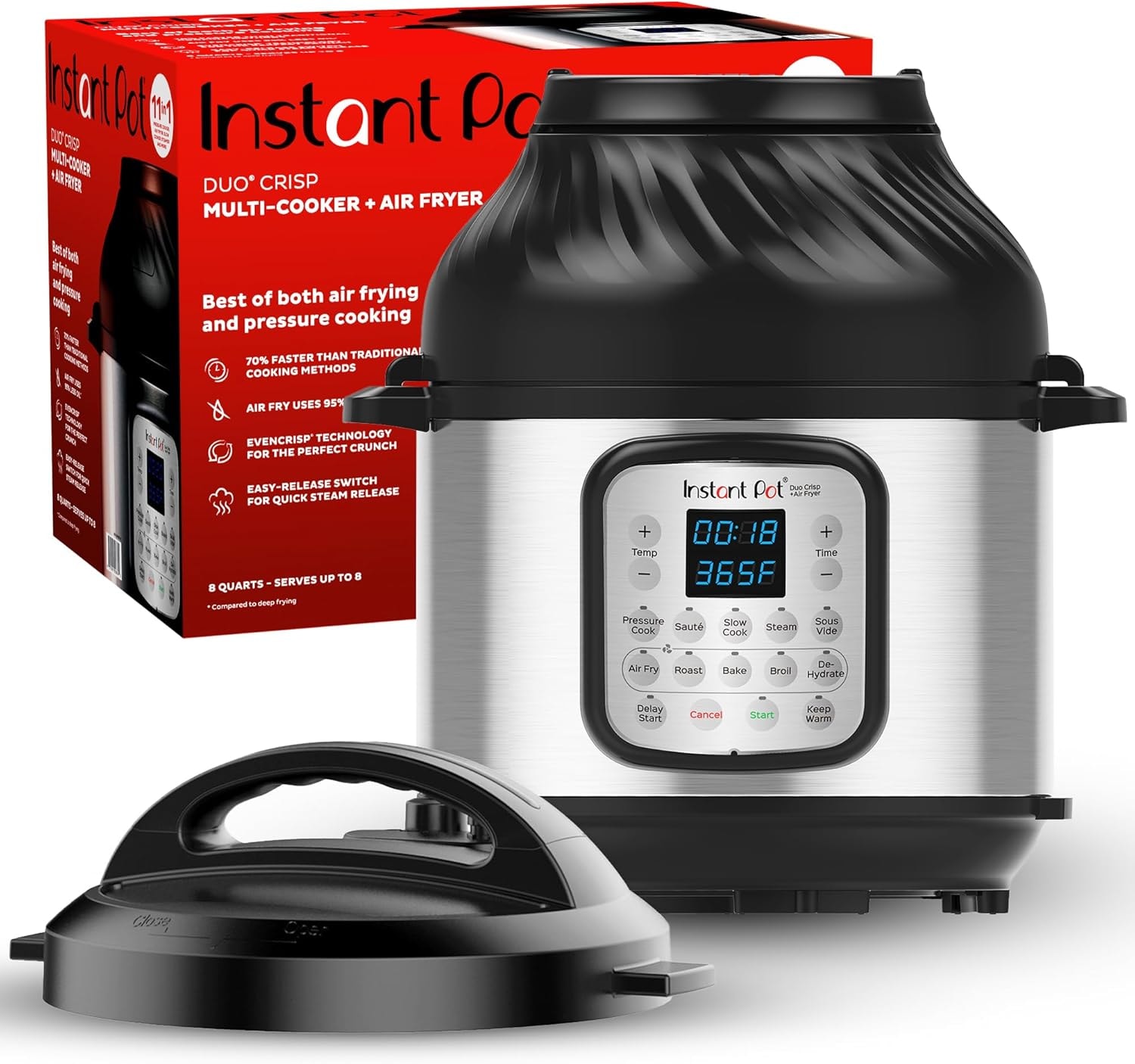 Instant Pot Duo Crisp Air Fryer and Electric Pressure Cooker Combo – 8 quarts – Black/Stainless Steel – Electric Pressure Cookers