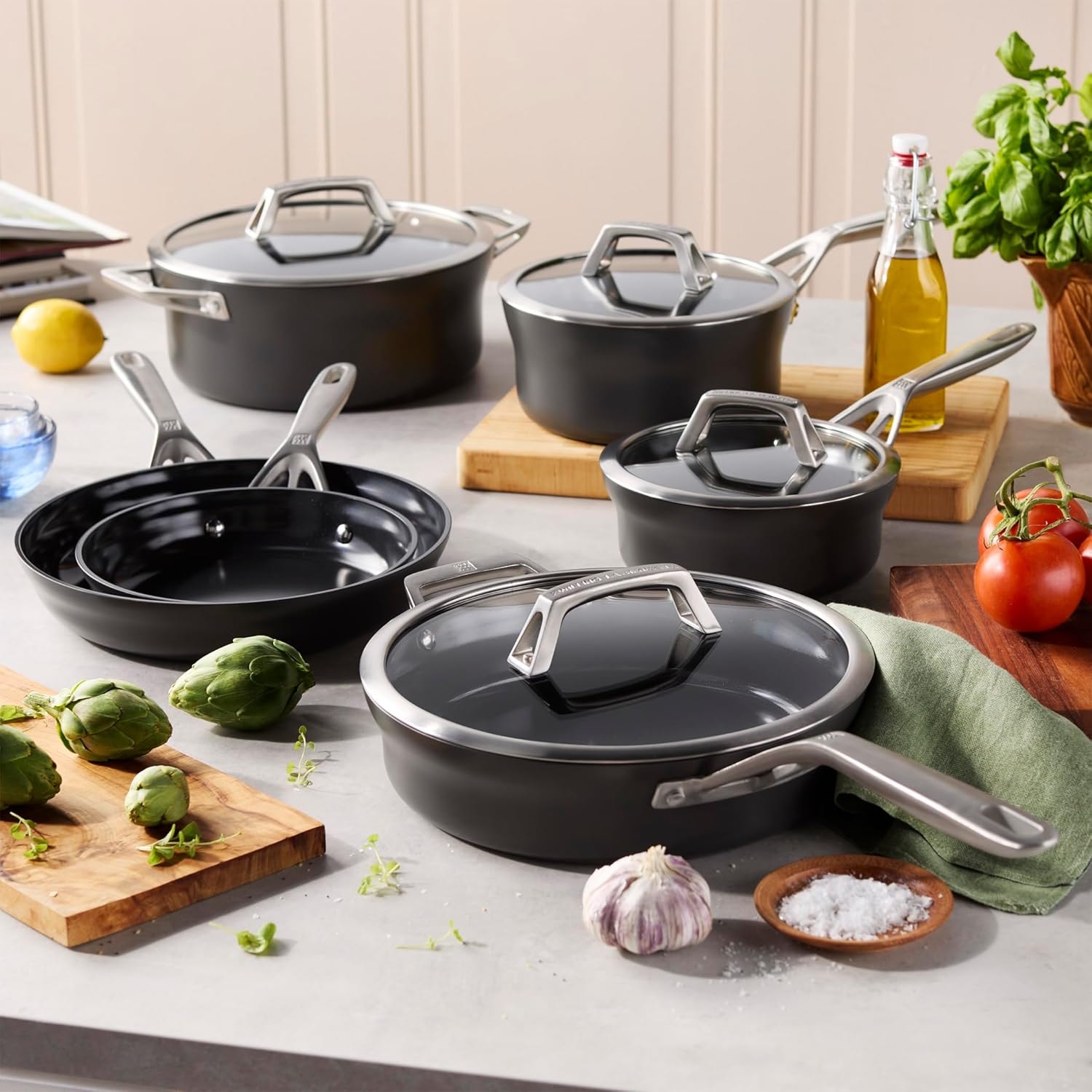 ZWILLING Motion Ceramic Hard Anodized Ceramic Nonstick Cookware Set – Black – Cookware Sets