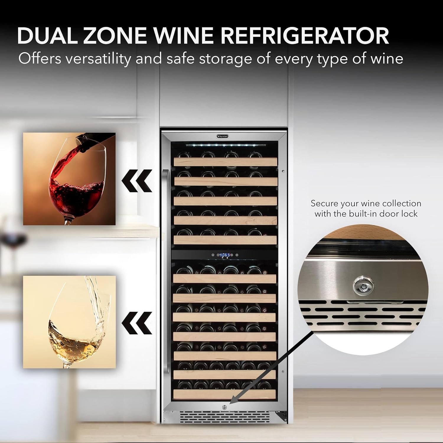 Whynter 92 Bottle Built-in Stainless Steel Dual Zone Compressor Wine R – 16.8 cubic feet – Premium Stainless Steel – Freestanding Wine Cellars