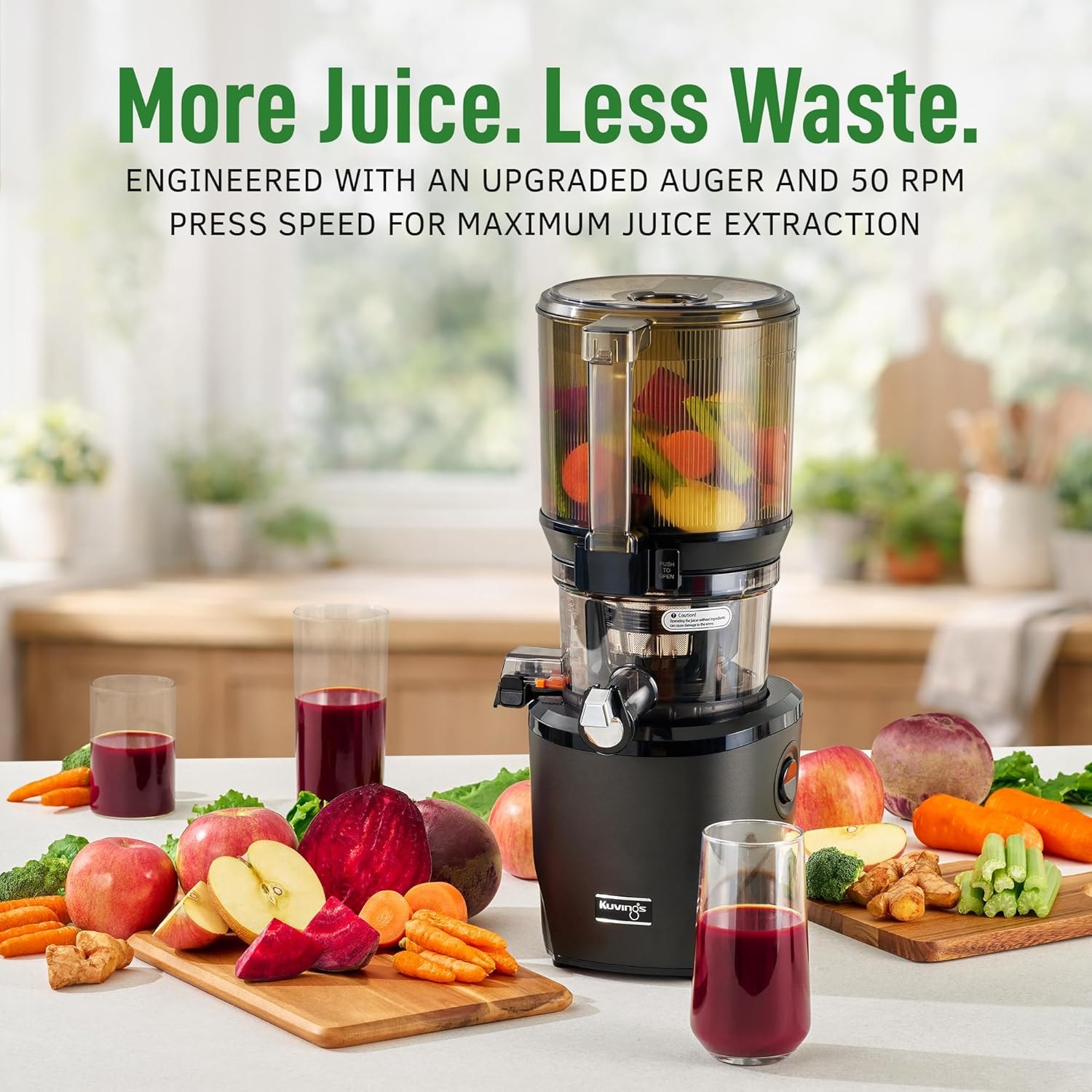 Kuvings AUTO10 Hands-Free Slow Juicer – 3 liters – Silver – Single Auger Masticating Juicers