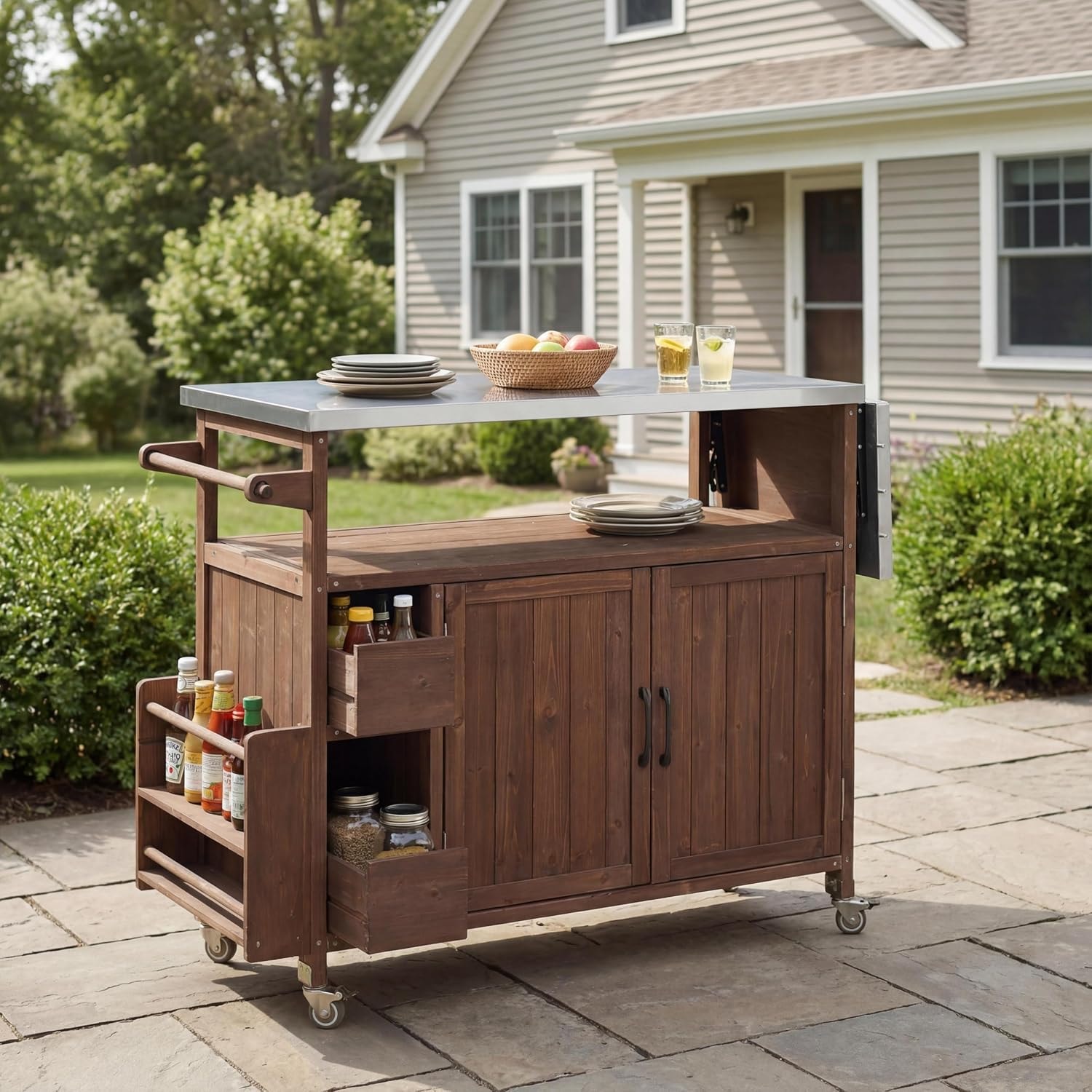 Better Homes & Gardens Tarren Outdoor Island Serving Cart – Medium – Brown+silver – Bar & Serving Carts
