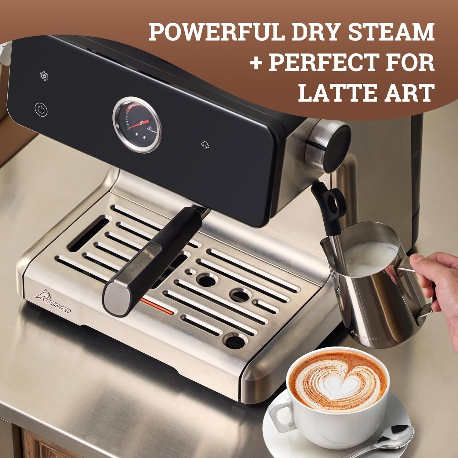 Acaspresso Espresso Machine with Grinder – Stainless Steel – Semi-Automatic Espresso Machines