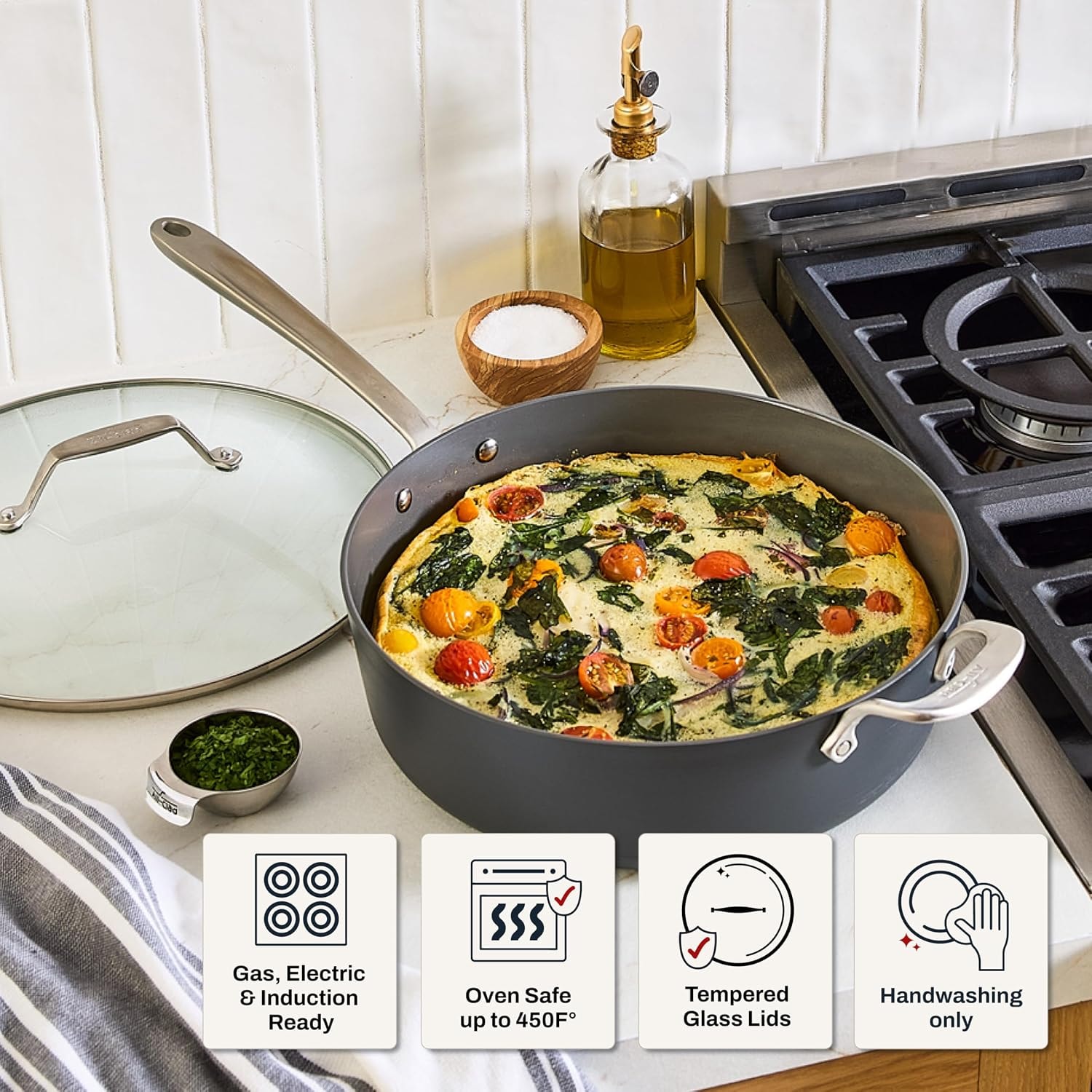 All-Clad Copper Core Nonstick 3 Qt. Saute Pan with Lid – 6 quarts – Light Grey – Sauté Pans
