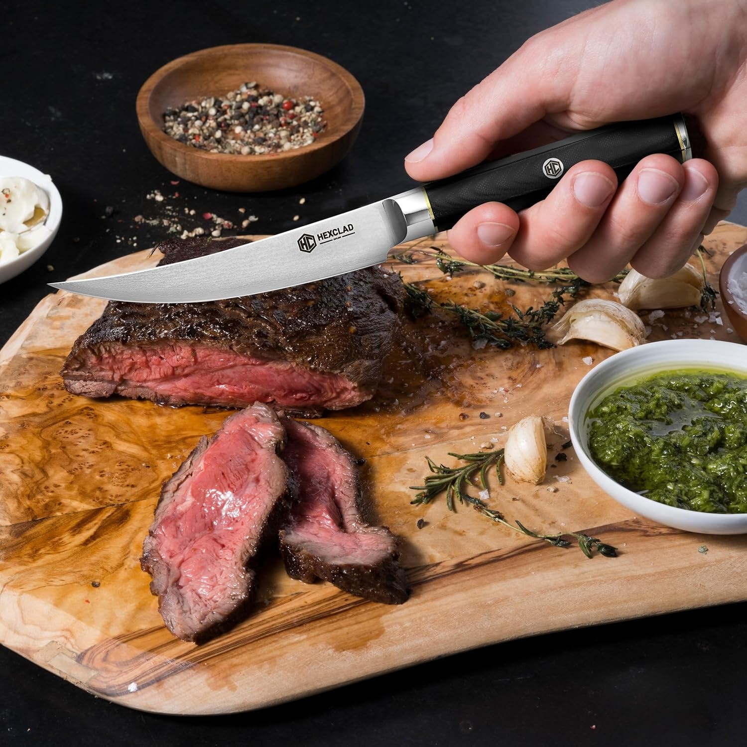 HexClad Master Series Damascus Steel Steak Knife Set – Black – Steak Sets