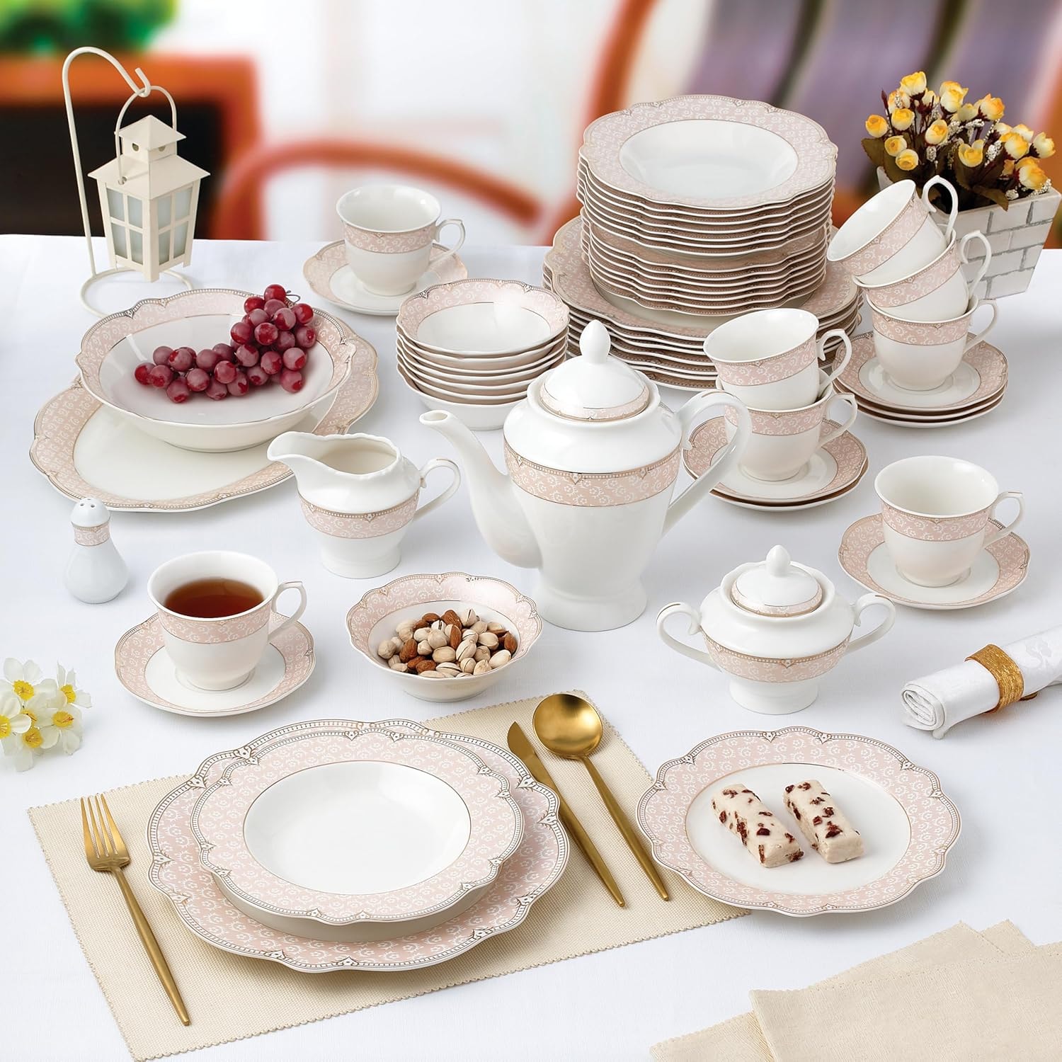 By Bone Dinnerware Set Armonia – Blush Pink and Gold – Dinnerware Sets