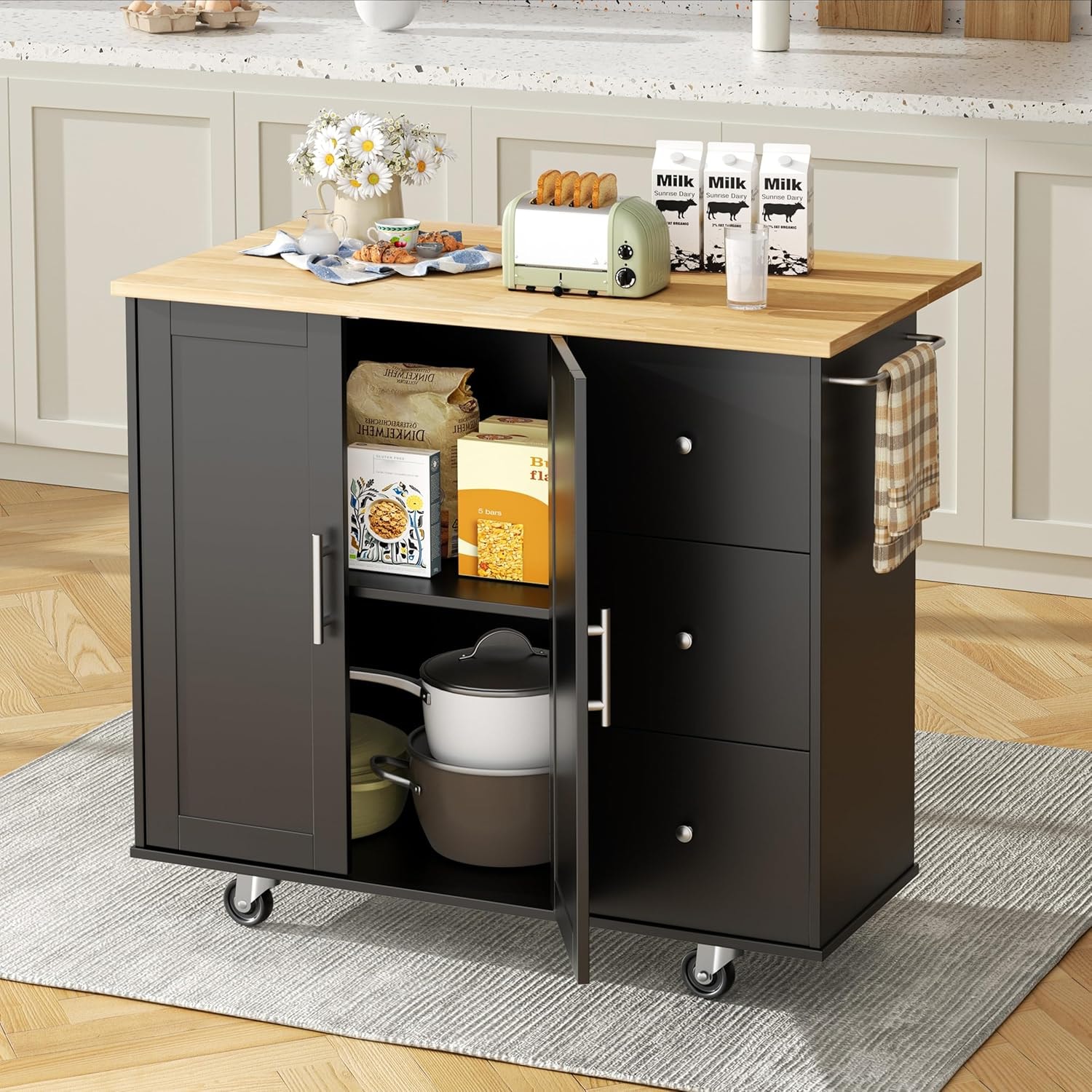 Alyxandra Kitchen Island – Black – Bar & Serving Carts