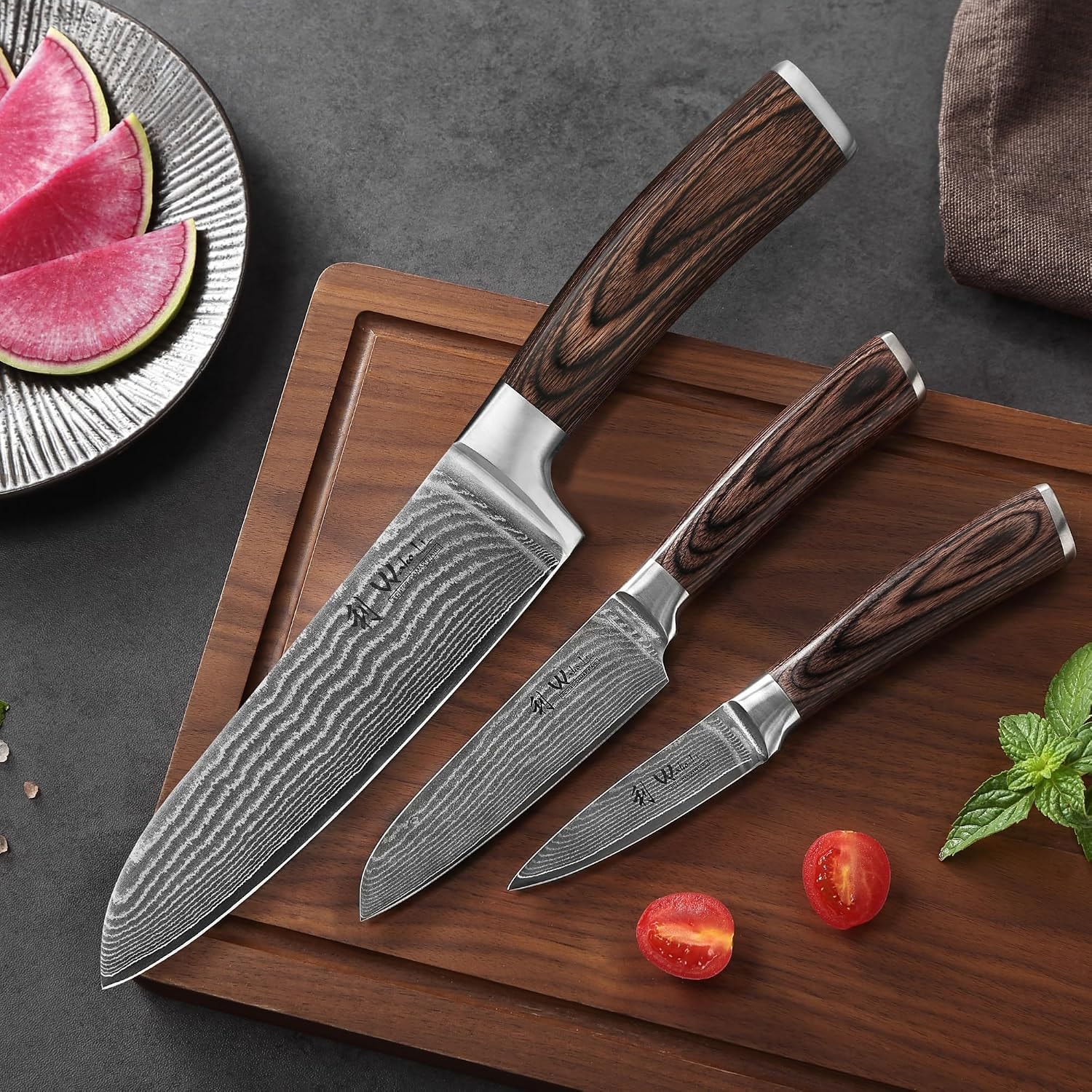 Thor Kitchen 3-Piece Damascus Knife Set DS0301P – 6.7 inches – 3pcs-Damascus Kitchen Knife Set – Knife Sets