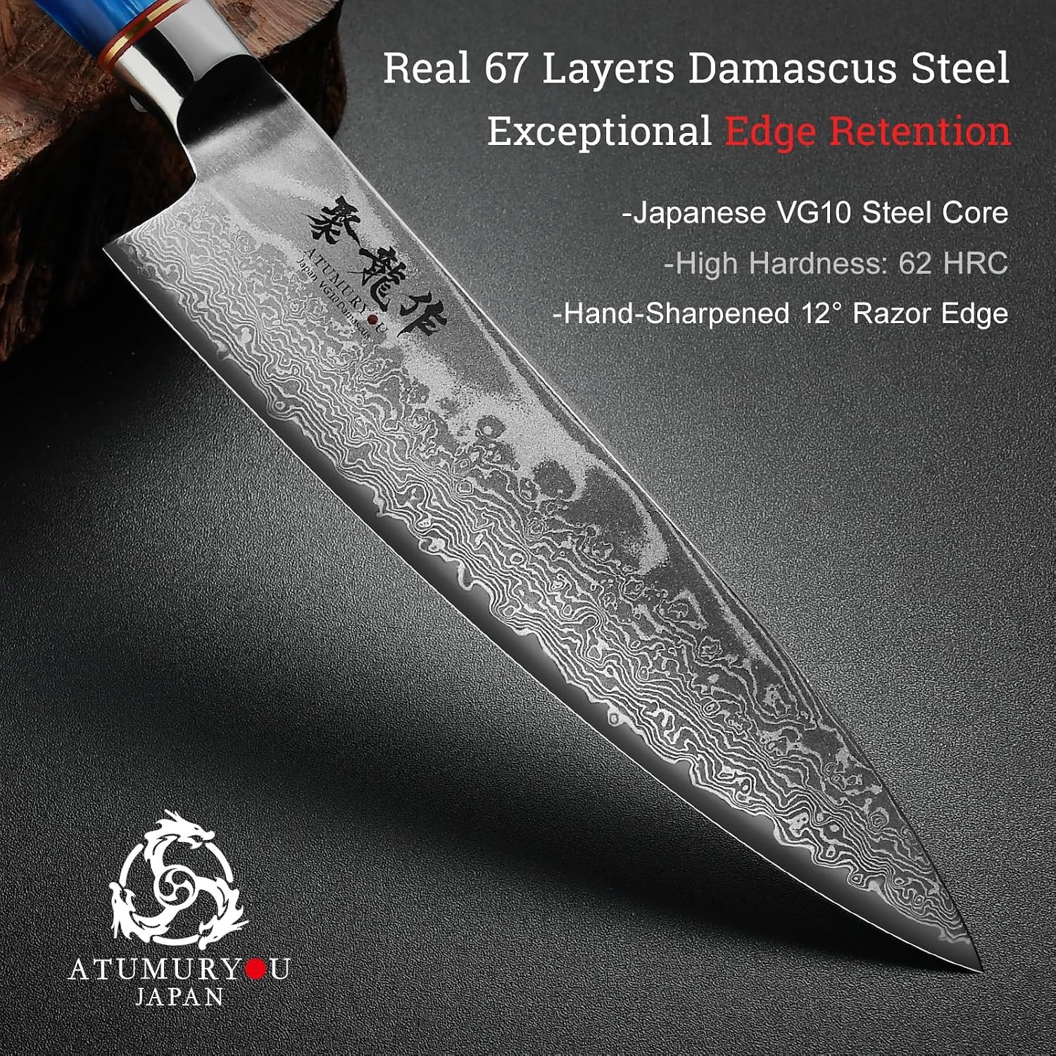 Damascus Knife Set - Damascus kitchen knife set - Damascus chef knife  – 7" – Wood (Classic) – Chef's Knives