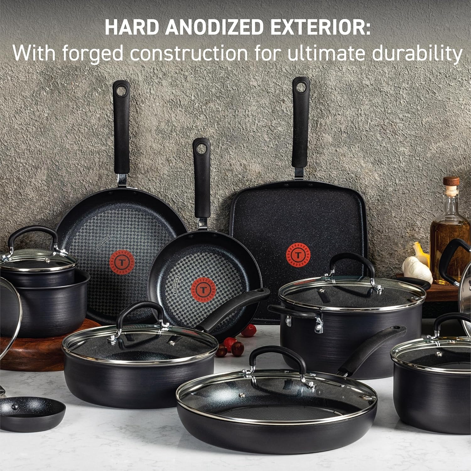 T-fal Ultimate Hard Anodized Nonstick Cookware Set 17 Piece – Onyx – Cookware Sets