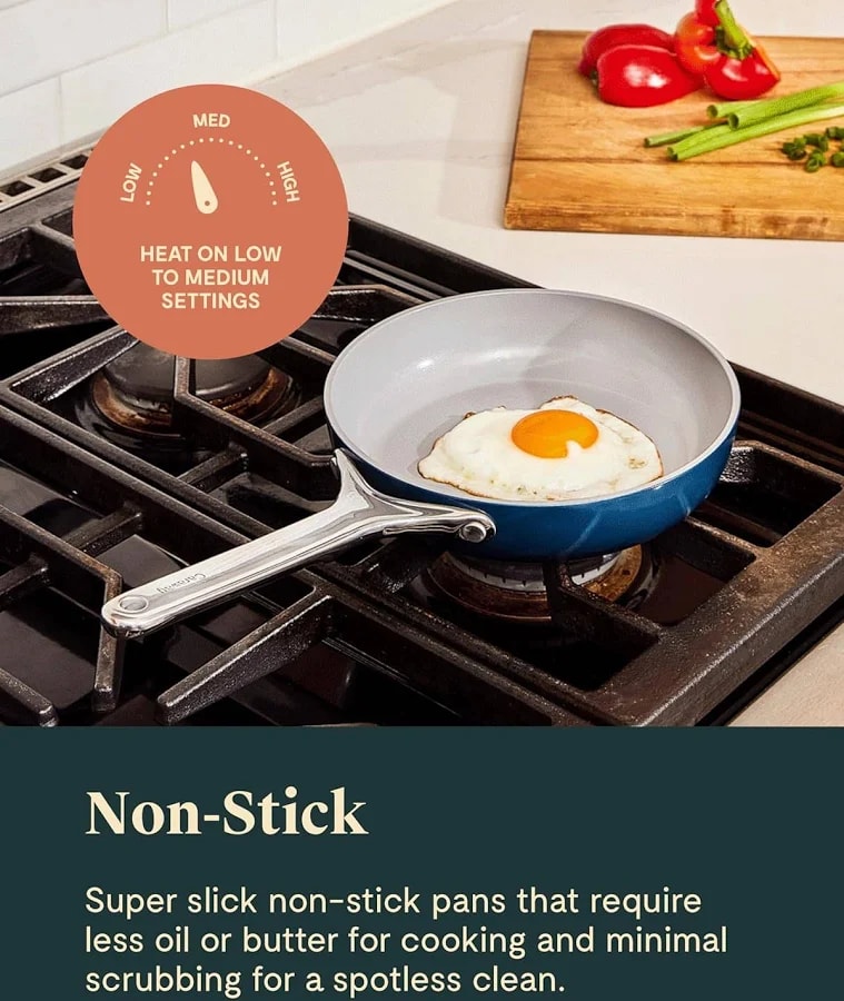 Caraway Nonstick Ceramic Minis Duo Cookware Set – 1.75 qt (Mini Sauce Pan) – Gray, Black, Cream, Marigold, Navy
