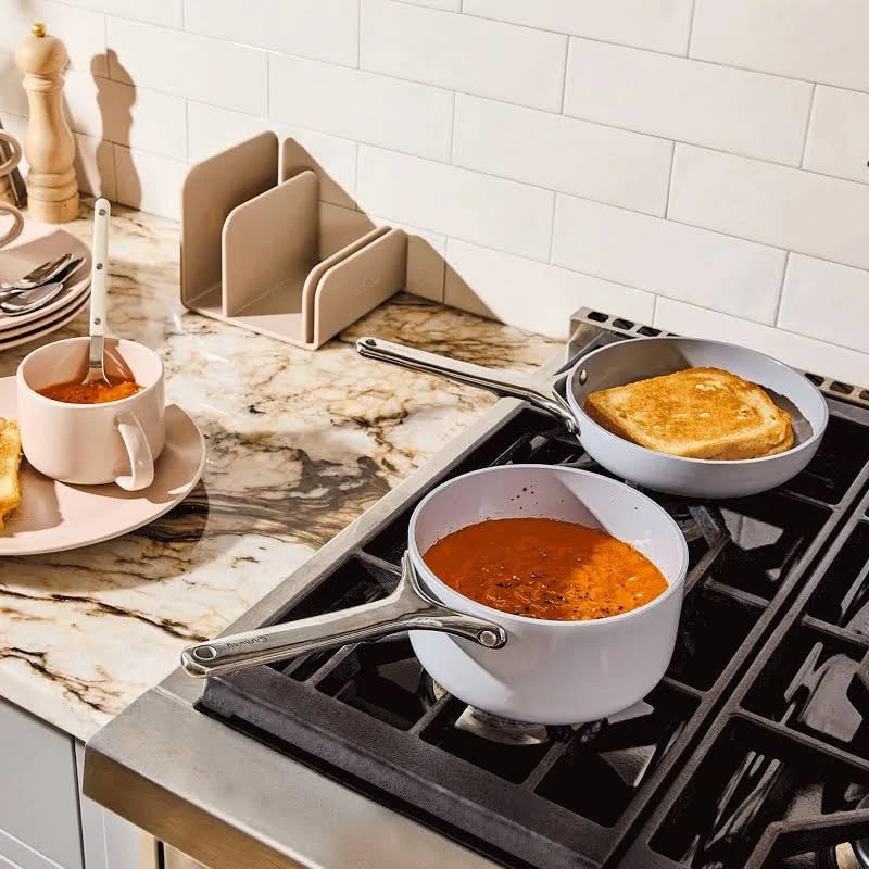 Caraway Nonstick Ceramic Minis Duo Cookware Set – 1.75 qt (Mini Sauce Pan) – Gray, Black, Cream, Marigold, Navy