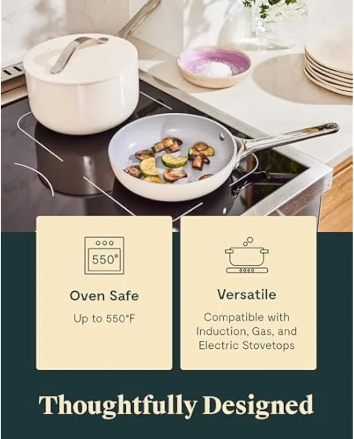 Caraway Nonstick Ceramic Minis Duo Cookware Set – 1.75 qt (Mini Sauce Pan) – Gray, Black, Cream, Marigold, Navy